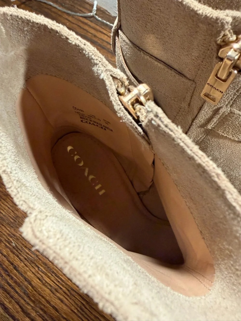 Coach Taupe Suede Ankle Booties with Buckle Charm - Picture 8 of 14